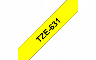 Ruban étiquette TZE631 12mm Noir sur fond jaune 8 mètres